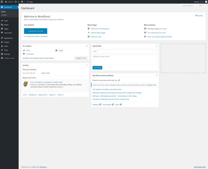 Your blog dashboard panel