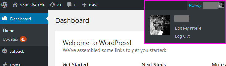 How to start a WordPress blog - logout from the dashboard