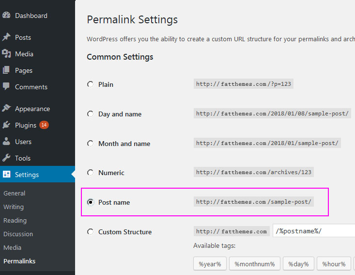 Setting up a blog - permalink settings