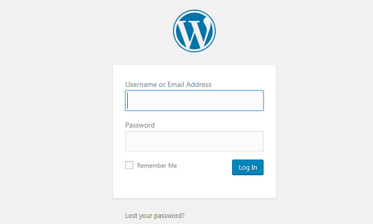 WordPress login panel - log in to your new blog
