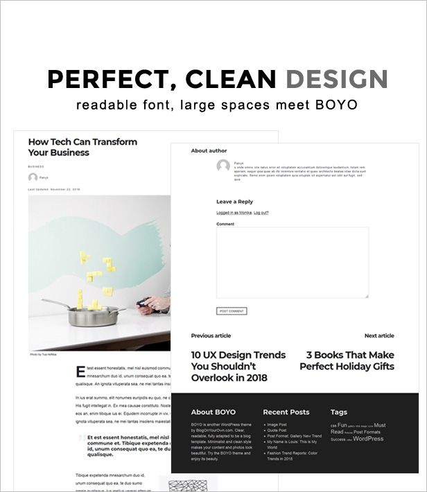 Minimalist design in free WP theme