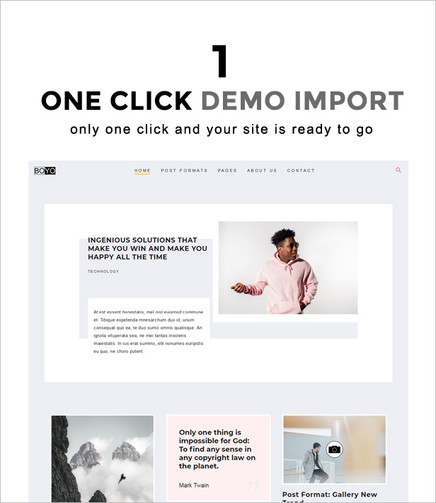 One click demo import in free WordPress theme