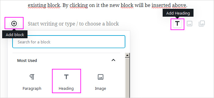 Headings in the new WordPress block editor