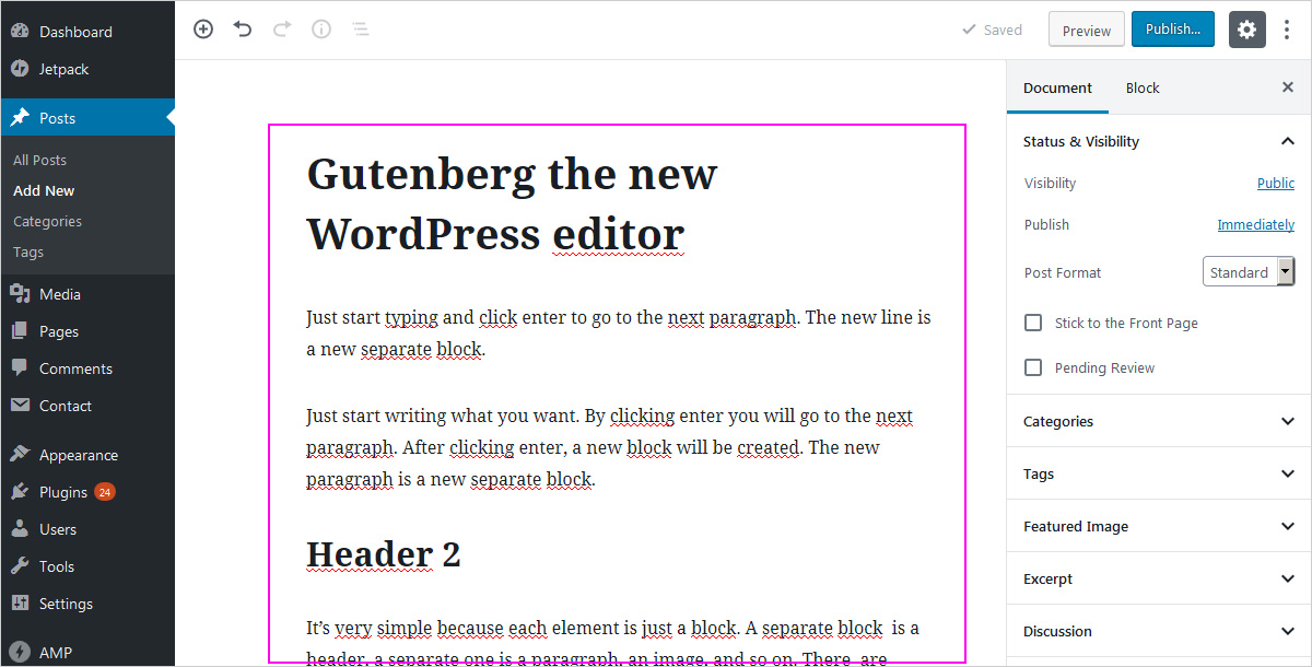 The new WordPress block editor - content area