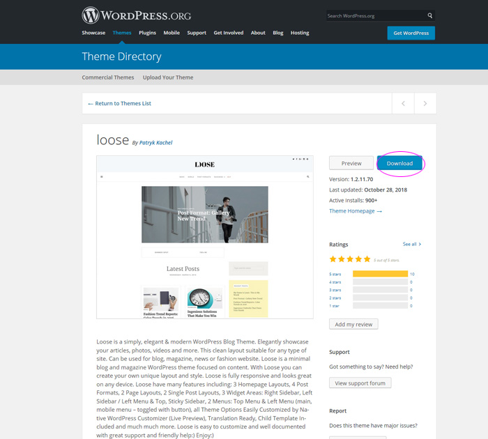 Free WP theme at wordpress.org