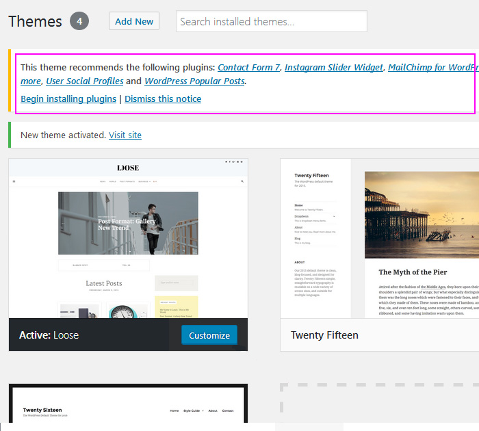 Loose free WordPress theme - plugins