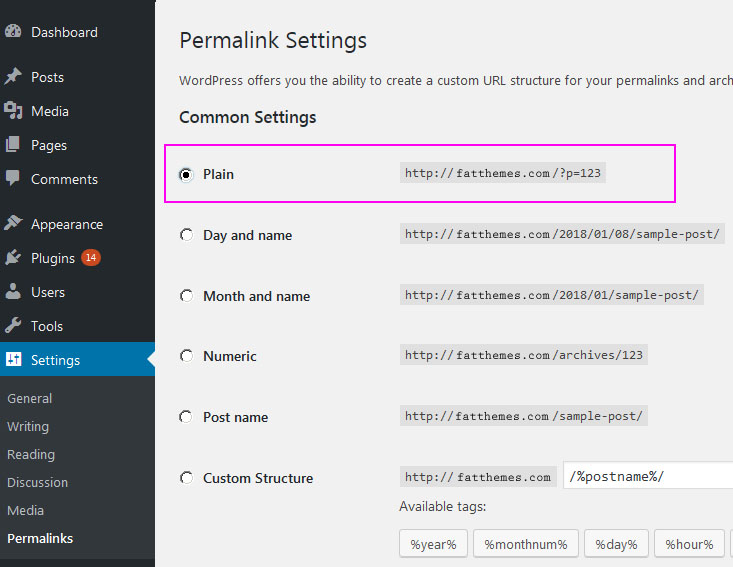 Permalink structure in WP