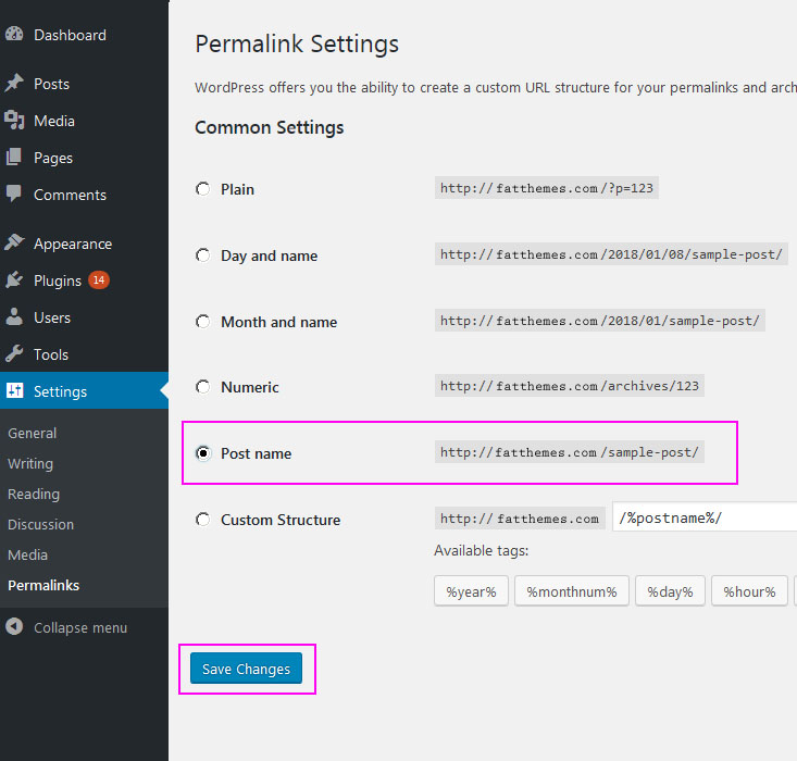 Permalink settings in WordPress