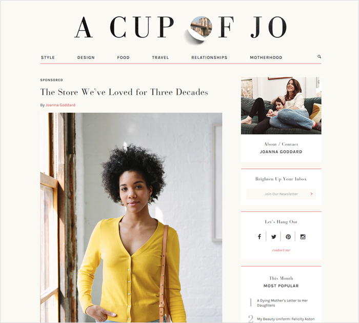 A Cup of Jo Popular blogs for women site screen shot
