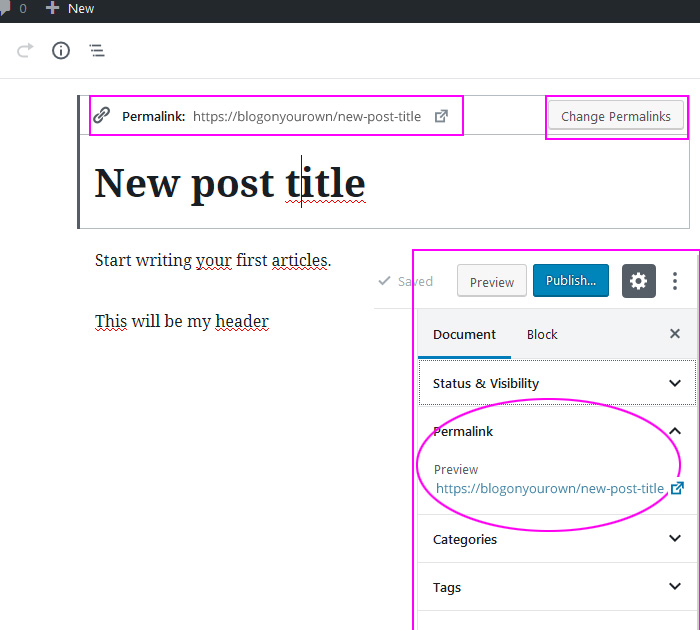 How to change permalink in WordPress editor