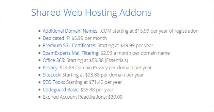 Shared Web Hosting Addons - Bluehost review