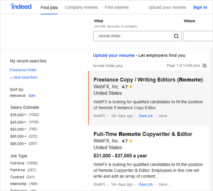 Content writer jobs at Indeed.com