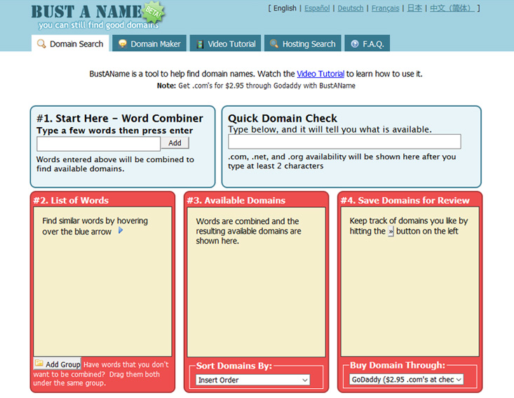 Bust A name - domain name generator