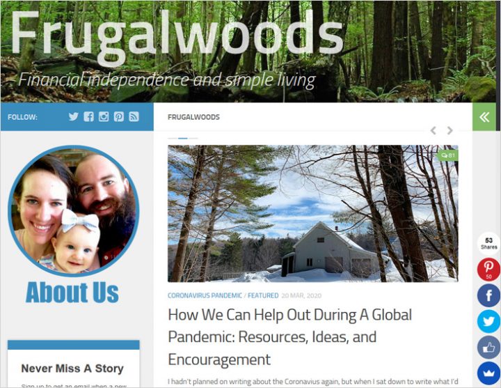 Frugalwoods blog niches Financial site screeen shot