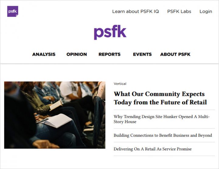 PSFK -  Digital Marketing blog niche site screen shot