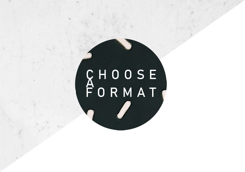 Lettering on a black background: Choose a format