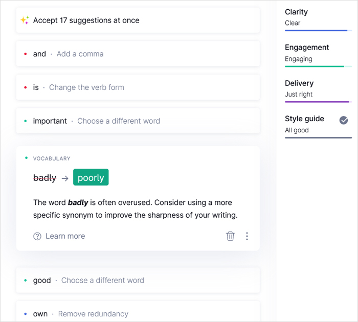 Grammarly dashboar view - review