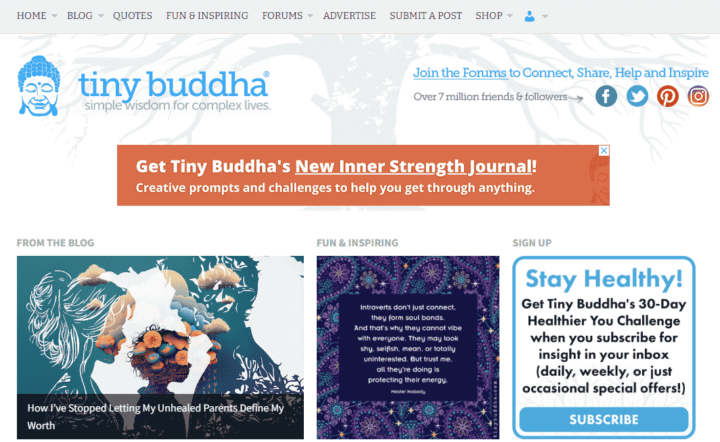 Tiny Buddha Self improvement Blog Homepage
