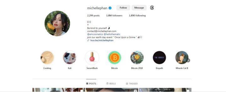 Michelle Phan Beauty Blogger instagram profile page