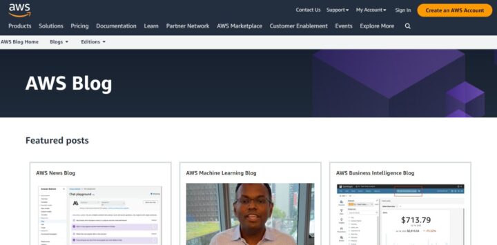 official aws blog home page