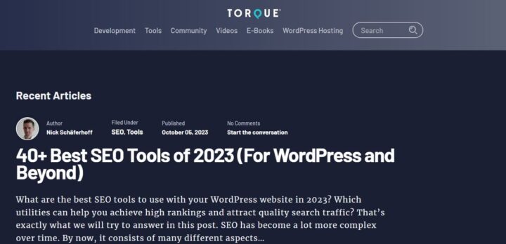 torque wordpress blog home page
