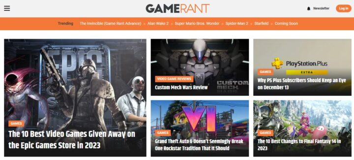 game rant home page