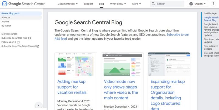 google search central blog home page